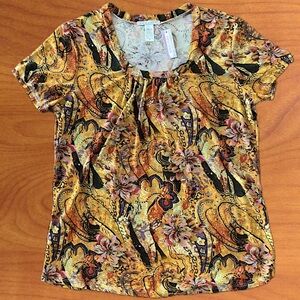 Emily Stacy Blouse Floral Island Size M Orange Yellow